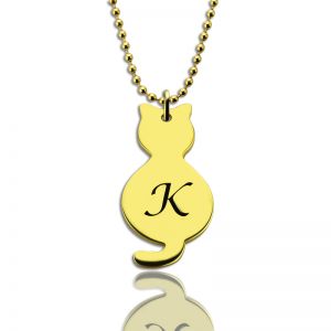 Personalized Gold Over Cat Initial Pendant Necklace