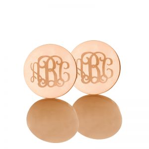 Disc Engraved Monogram Stud Earrings Rose Gold