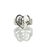 Custom Heart Ring With 3 Handmade Monogram Initials Silver