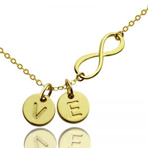 Infinity Necklace With Disc Initial Charm 18k Gold Plated