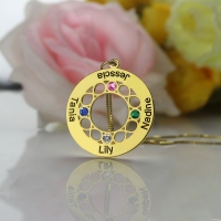 Circle Infinity Birthstone 4 Family Names Necklace In Gold
