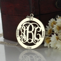 Customized Circle Family Monogram 4 Names Necklace Sterling Silver