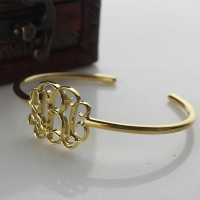 Personalized Celebrity Monogram Initial Bangle 18K Gold Plated