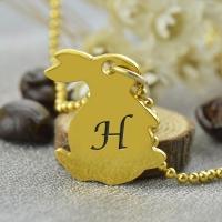 Tiny Rabbit Initial Charm Necklace 18k Gold Plated