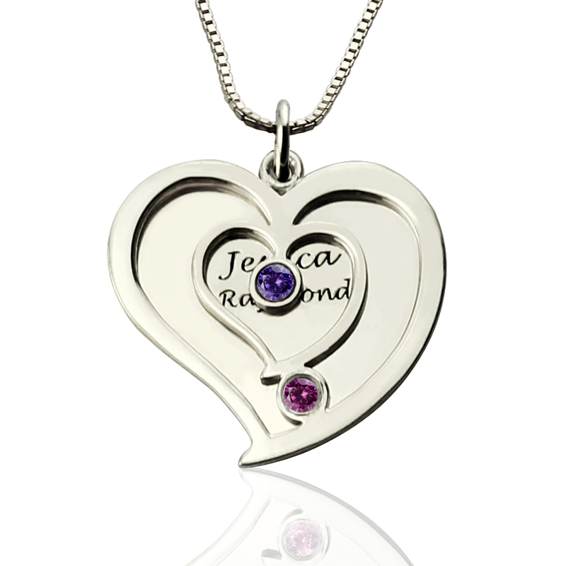 Personalized Couple S Birthstone Heart Name Necklace