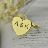 Engraved Sweetheart Ring with Double Initials 18k Gold Plated