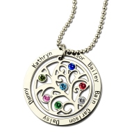 Personalized Circle Family Tree Necklace with 7 Names & Birthstone