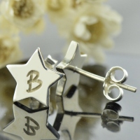 Personalized Star Stud Initial Earrings In Silver