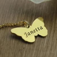 Butterfly Pendant Engraved Name Necklace 18k Gold Plated