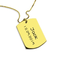 Dog Tag Pendant with Name and Birth Date Gold Plated Silver