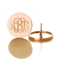 Disc Engraved Monogram Stud Earrings Rose Gold