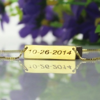 Engraved Date Bar Necklace 18K Gold Plated