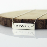 Stylish Sterling Silver Personalized Date Bar Necklace