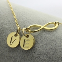 Customized Infinity Disc Initial Charm Necklace In 18k Gold Plated