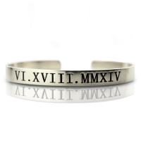 Custom Sterling Silver Cuff Bangle with Roman Numeral Dates