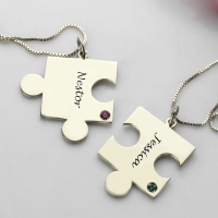 Engraved Puzzle Love Name Necklace for Couples Silver