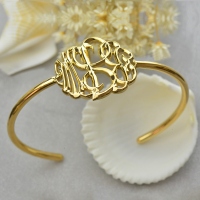 18K Gold Plated Monogram Bangle Bracelet Hand-painted