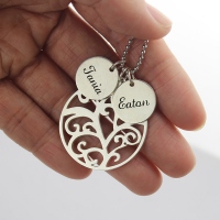 Family Tree Necklace with Custom Name Charm Silver