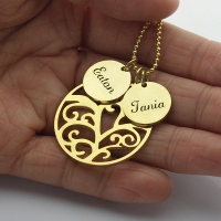 Family Tree Necklace With Disc Name Charm For Mom