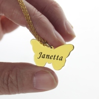 Butterfly Pendant Engraved Name Necklace 18k Gold Plated