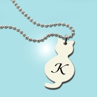 Personalized Tiny Cat Initial Pendant Necklace Silver
