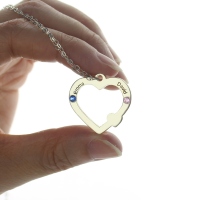 Lovely Double Name Open Heart Necklace with Birthstone Sterling Silver