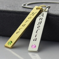 Custom Couple Name Tag Necklace with Birthstones