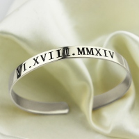 Personalized Roman Numeral Date Cuff Bangle Sterling Silver