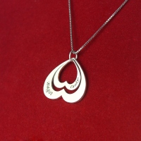 Double Heart Pendant With Names For Her Sterling Silver