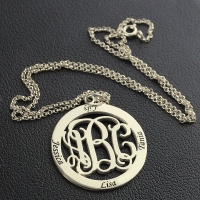 Unique Circle Family Monogram 4 Names Sterling Silver Necklace