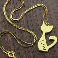 Custom Cat Name Pendant Necklace Gold Over