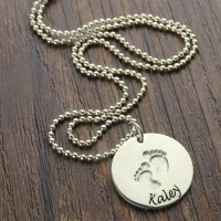 Memory Baby Footprints Name Necklace Sterling Silver