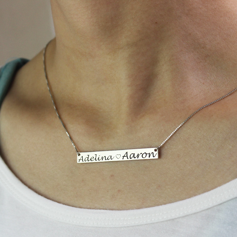 Couple Bar Necklace Engraved Names 