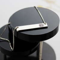 Engraved Monogram Initial Bar Necklace Sterling Silver