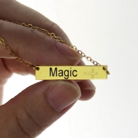 18K Gold Plated Bar Name Necklace with Customizable Icon