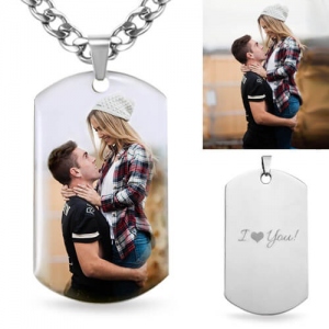 Engraved Stainless Steel Photo Necklace for Father