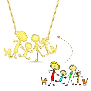 Personalized Children Drawing Necklace in Gold