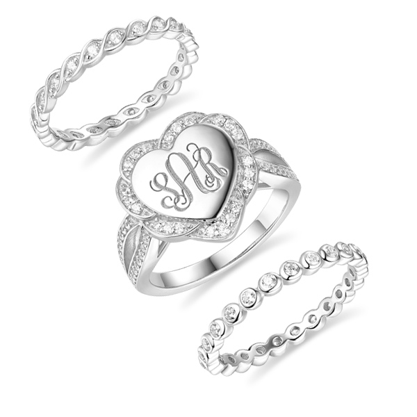 Engraved Heart Shape Stackable Monogram Ring