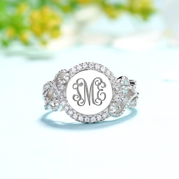 Personalized Round CZ Monogram Ring