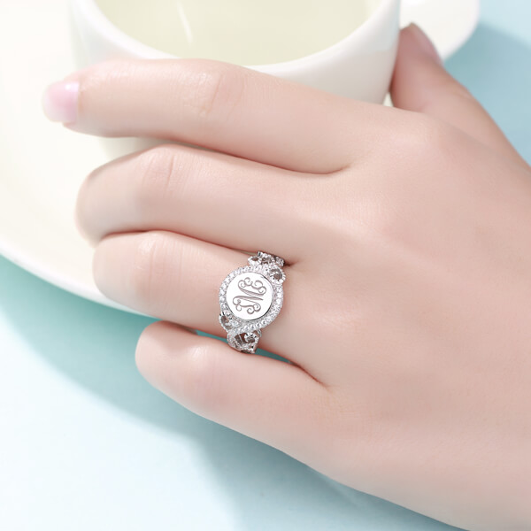 Personalized Round CZ Monogram Ring