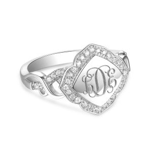 Personalized Flower Design Ring with CZ Initial Monogram