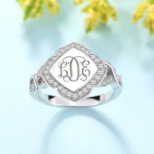Personalized Flower Design Ring with CZ Initial Monogram
