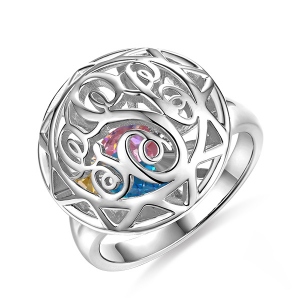 Glittering Monogram Cage Ring With Heart Birthstones In Silver