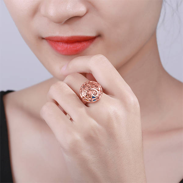Monogram Cage Ring With Heart Birthstones In Rose Gold