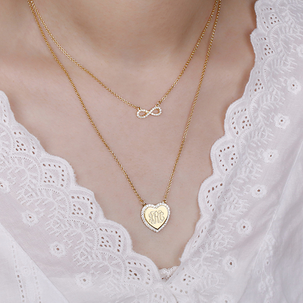 Custom Monogram Infinity Double-Layered Necklace In Gold