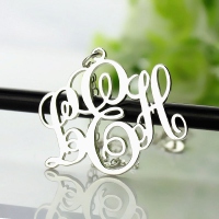 Shining Personalized Vine Font Initial Monogram Necklace Solid White Gold