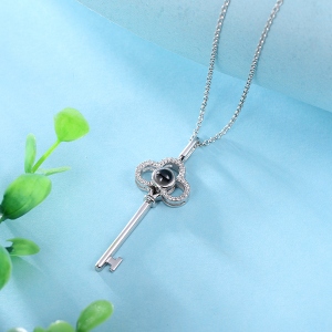 Micro Engraved Photo Key Necklace