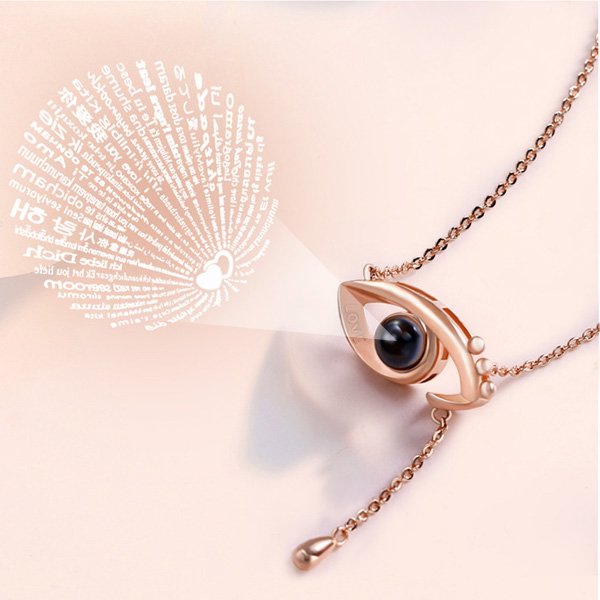 Personalized "100 Languages Say I love You" Angel Eye Necklace