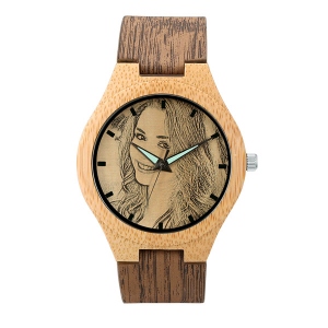 Men/Women Customized Photo Bamboo Wood Watch Leather Strap