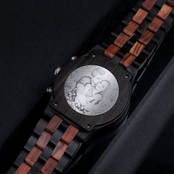 Men's Customized Engravd Photo Chronograph Wooden Stopwatch